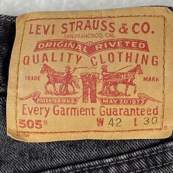 Levis 505 Jeans Mens 42x30 (40x30) Black Regular Fit Straight Leg Denim Workwear - Picture 4 of 11